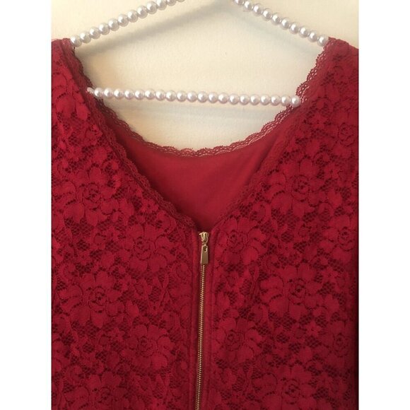 Laundry Shelli Segal Womens Size 10 Red Lace Sheath Dress 3/4 Sleeve - Picture 6 of 7
